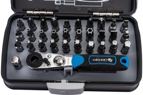 HOEGERT Набор бит с трещоткой 1/4", SL, PH, PZ, HEX, Torx, Torx c отверстием, 33 шт. — изображение 2