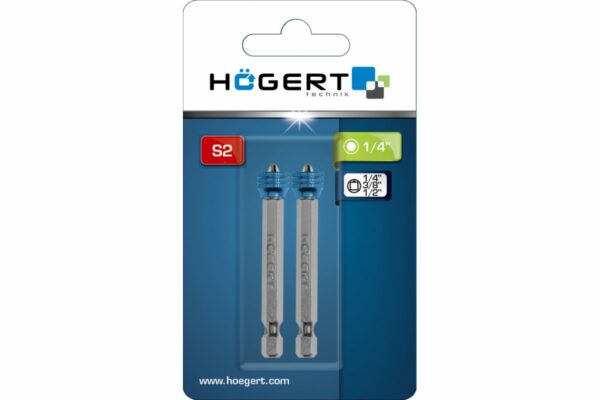 HOEGERT Бита PH2, 65 мм, магнитный наконечник, сталь S2 — изображение 2