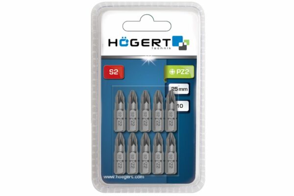 HOEGERT Биты PZ2, 25 мм, сталь S2, 10 шт. — изображение 2