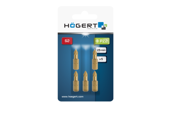 HOEGERT Биты PZ2 25 мм, сталь S2, нитрид титана, 5 шт. — изображение 2