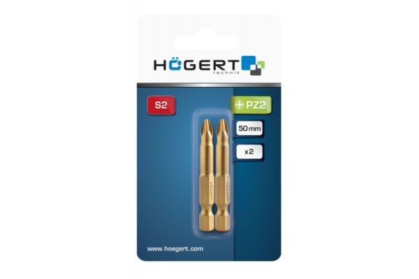 HOEGERT Биты PZ2 50 мм, сталь S2, нитрид титана, 2 шт. — изображение 2
