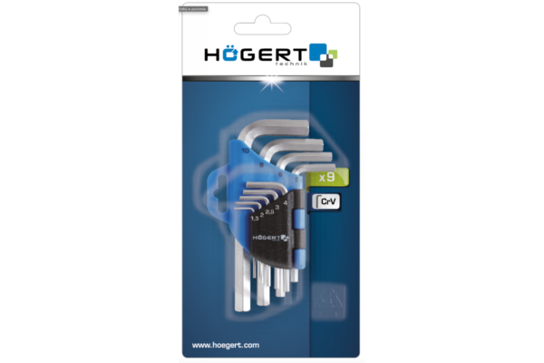 HOEGERT Набор шестигранных Г-образных ключей 1,5-10 мм, CrV, 9 шт. — изображение 2