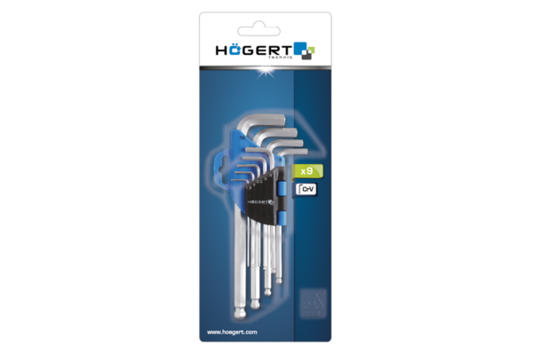 HOEGERT Набор шестигранных Г-образных ключей, с шаровым наконечником 1,5-10 мм, CrV, 9 шт. — изображение 2