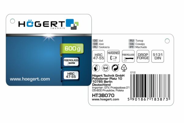 HOEGERT Топор 1250 г с рукояткой из стекловолокна — изображение 2