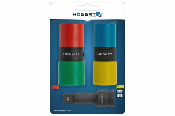 HOEGERT Набор двухсторонних ударных головок 17, 19, 21, 22 мм и ударный удлинитель 1/2", CrMo — изображение 2