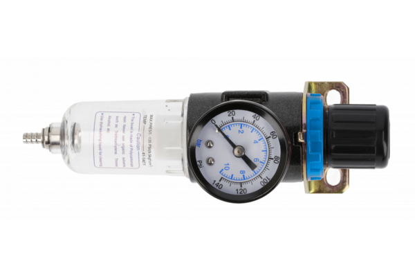 HOEGERT Фильтр-регулятор с манометром пневматический 1/4", 15см³, 9 бар/135 PSI