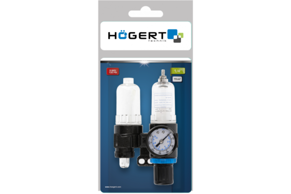 HOEGERT Фильтр-регулятор с манометром и лубрикатор пневматический 1/4", 25см³/15см³, 9 бар/135 PSI — изображение 2