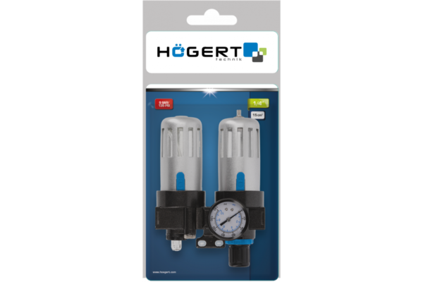 HOEGERT Фильтр-регулятор с манометром и лубрикатор пневматический 1/4", 90см³/60см³, 9 бар/135 PSI — изображение 2