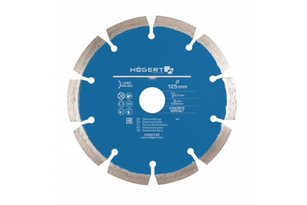 HOEGERT Диск отрезной алмазный 125 х 2,2 х 22,2 мм, turbo, laser welded