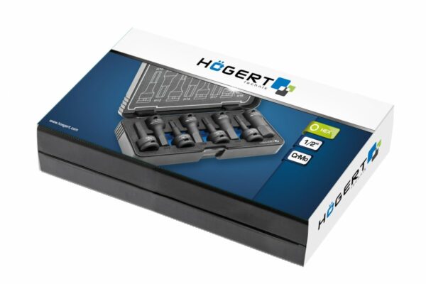 HOEGERT Торцевые головки, ударные  Hex, 8 шт.: H6, H7, H8, H10, H12, H14, H17, H19, 1/2", CrMo — изображение 2