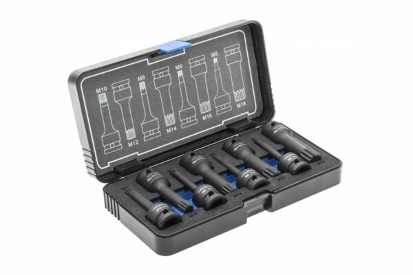 HOEGERT Торцевые головки, ударные Spline, 8 шт.: M5, M6, M8, M10, M12, M14, M16, M18, 1/2", CrMo