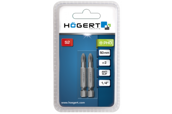 HOEGERT Биты PH3, 50 мм, сталь S2, 2 шт. — изображение 2