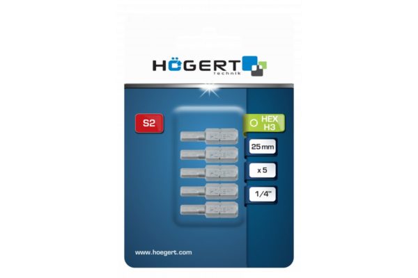 HOEGERT Биты HEX 6, 25 мм, 5 шт.