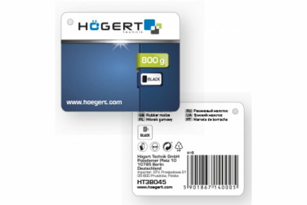 HOEGERT Молоток резиновый, черный, 800 г с деревянной рукояткой — изображение 2