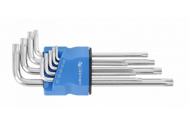 HOEGERT Набор Г-образных длинных ключей TORX  S2, 9 шт.