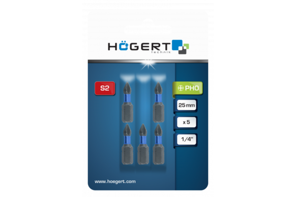 HOEGERT Биты ударные PH3, 25 мм, сталь S2, 5 шт. — изображение 2