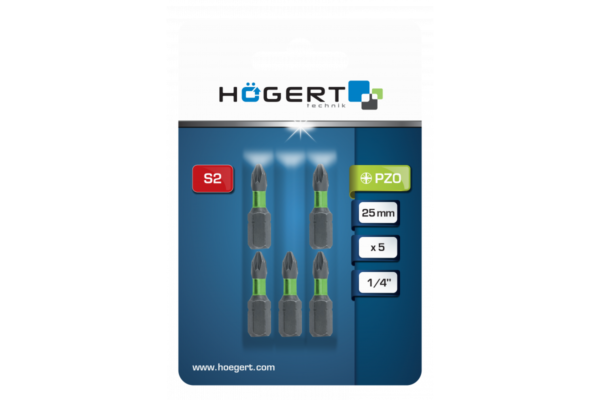 HOEGERT Биты ударные PZ1, 25 мм, сталь S2, 5 шт. — изображение 2
