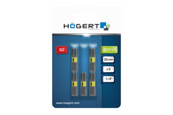 HOEGERT Биты ударные TORX 15, 25 мм, сталь S2, 5 шт. — изображение 2