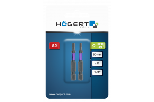 HOEGERT Биты ударные HEX 5, 50 мм, сталь S2,  2 шт. — изображение 2