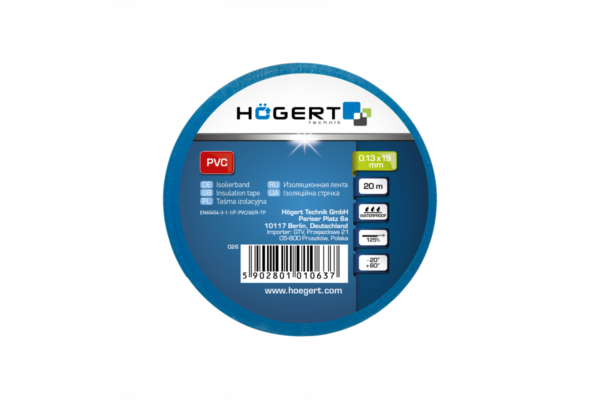 HOEGERT Изоляционная лента 0,13x19мм x 20м, синяя — изображение 2