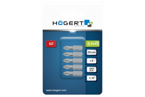HOEGERT Биты PH1, 25 мм, сталь S2, 5 шт.