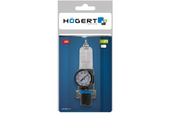 HOEGERT Фильтр-регулятор с манометром пневматический 1/4", 90см³, 9 бар/135 PSI — изображение 2