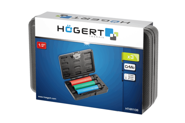 HOEGERT Набор длинных ударных головок для литых дисков 3 шт., 1/2'' — изображение 3